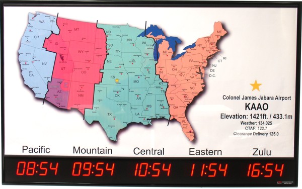 TZMAP5 Airport Time Zone Clock with US Map