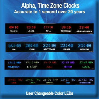 BRG's Alpha Digital LED Time Zone Clocks, World Clock, Zulu Clock